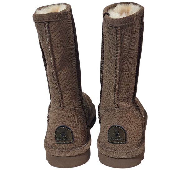 Bearpaw Boots Women's Embossed Suede Emma Short Mid Calf Winter Snow Brown sz 8 - Picture 2 of 7